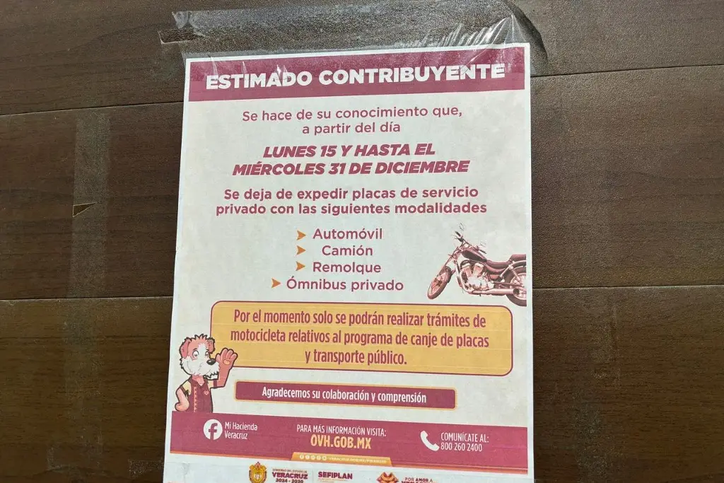 Hacienda de Veracruz suspende emisión de placas hasta 2026