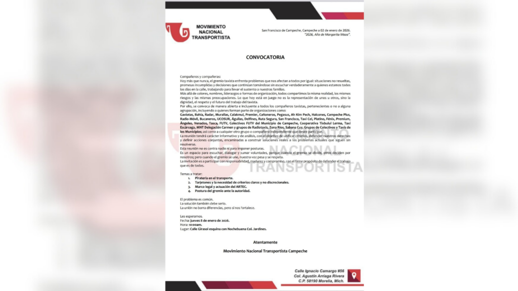 Taxistas de Campeche convocan a diálogo por sus derechos